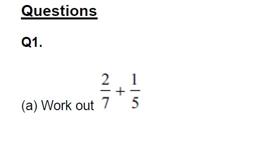 Exam questions on fractions, decimals and percentages.